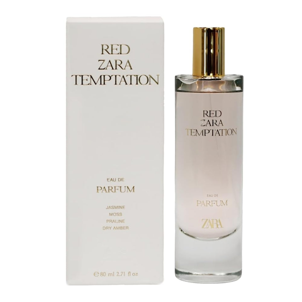 Zara Red Temptation EDP bottle close-up highlighting luxurious floral notes.
