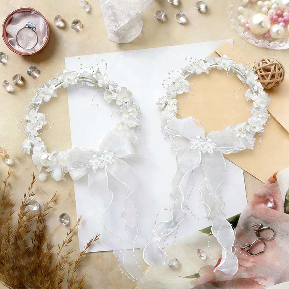 Zaruatu headpiece with mesh overlays and pearl beads