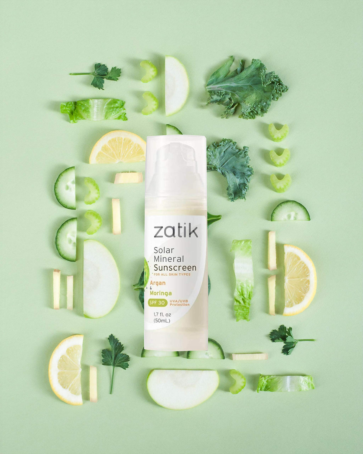 Zatik bottle features organic ingredients and pH balanced formula.
