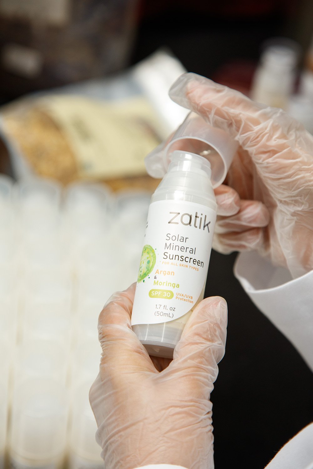 Zatik swatch shows SPF 30 broad-spectrum protection.