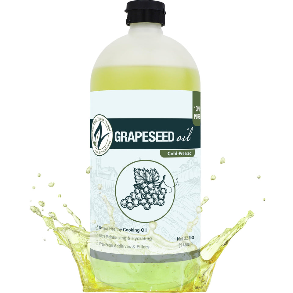 Zatural grapeseed oil bottle top view for premium kitchen use.