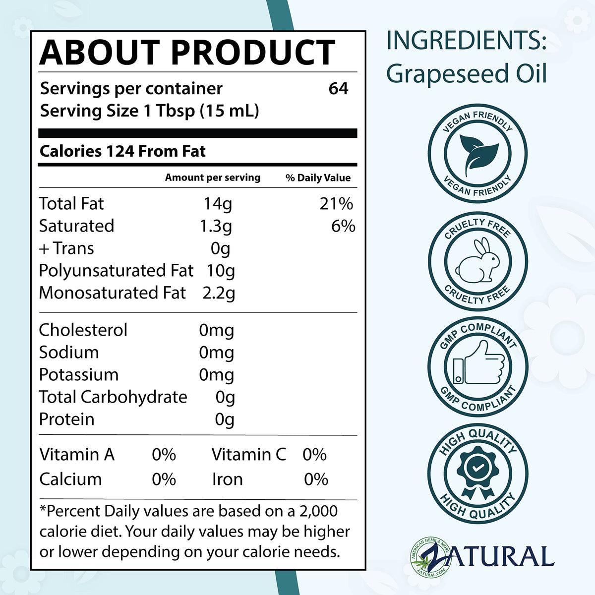 Zatural grapeseed oil bulk packaging saves money and reduces reorders.