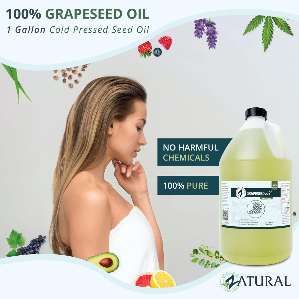 Close-up of Zatural grapeseed oil color and texture suitable for light finishing and dressings.