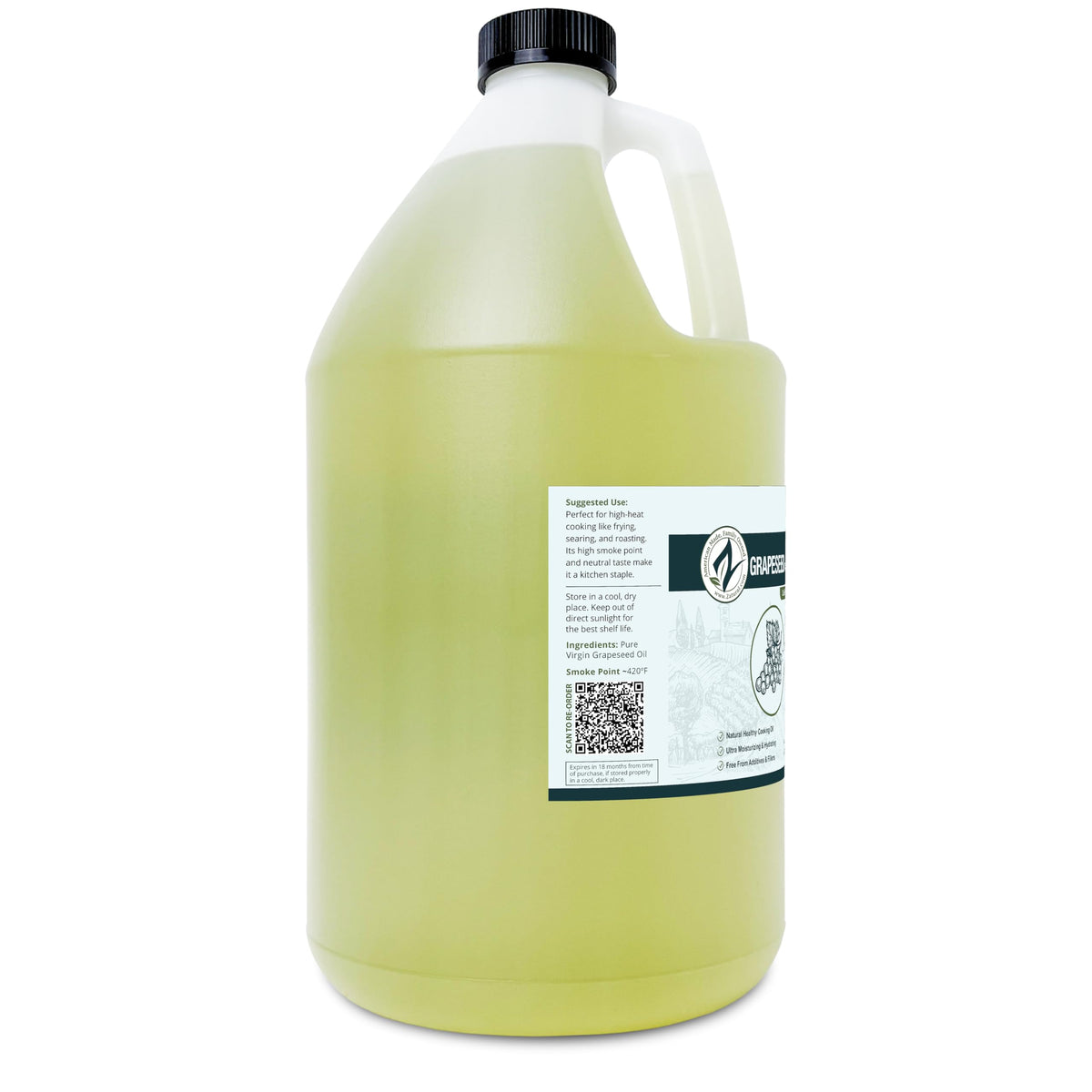Labeling emphasizes non-GMO and cold-pressed quality.