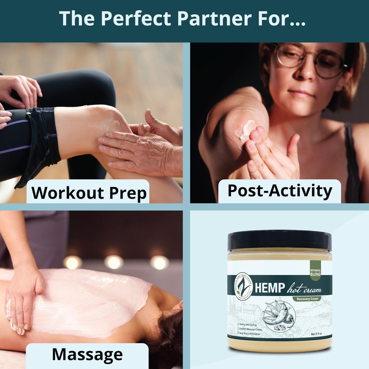 Zatural hot cream providing heating and cooling sensations during relaxation.