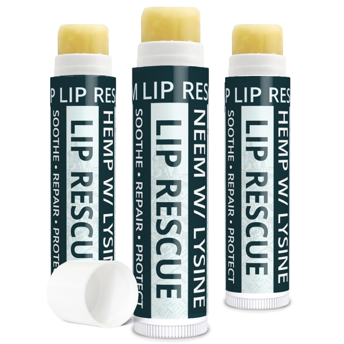 Zatural hemp lip balm tube close-up shows smooth glide and conditioning.