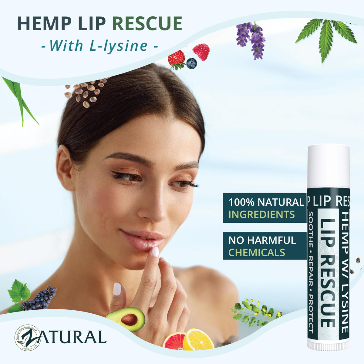 Zatural hemp seed oil bottle emphasizes a nourishing base.