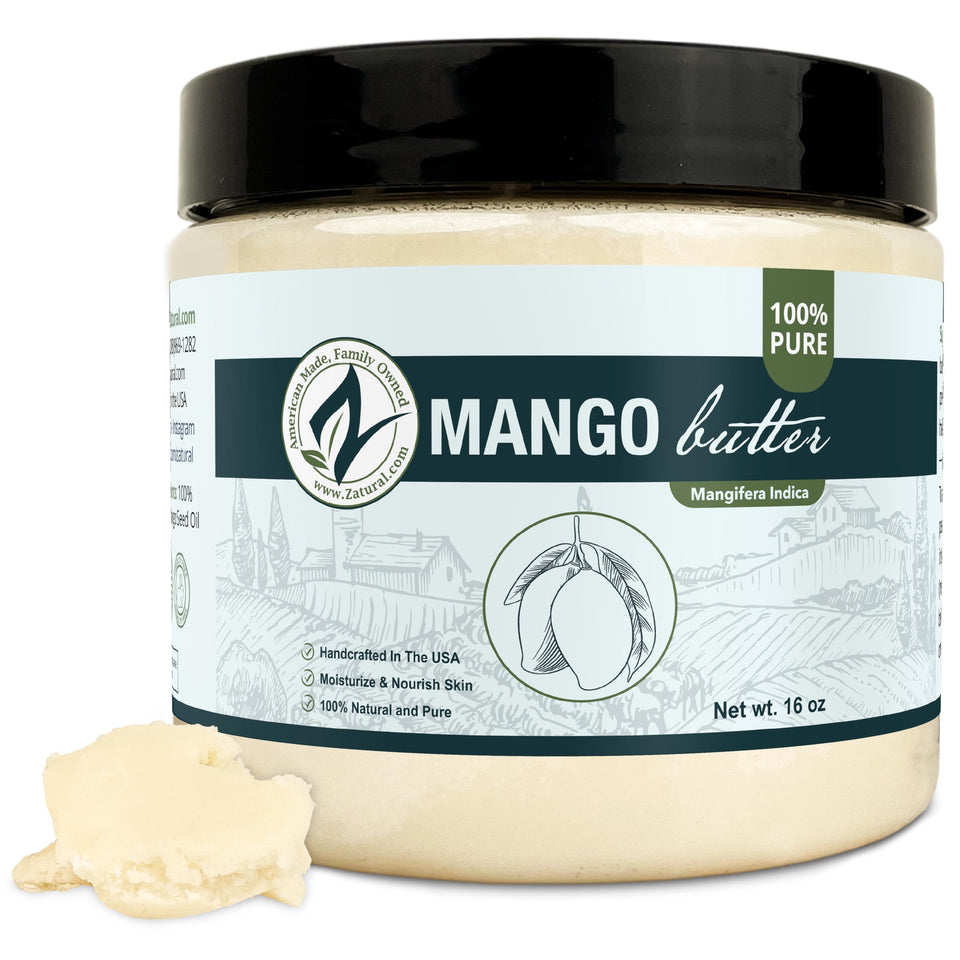 Zatural Mango Butter jar on wood for rich hydration and conditioning.