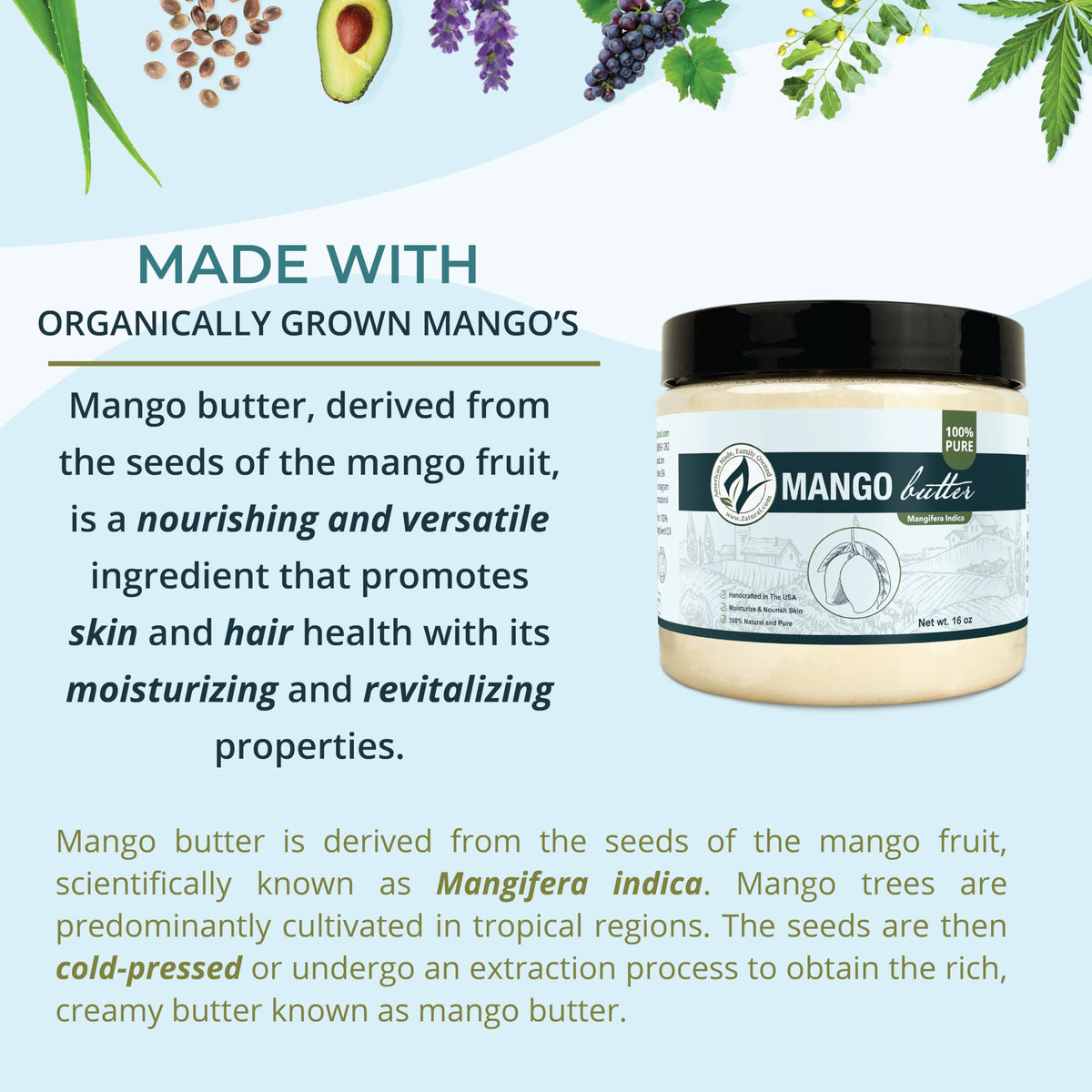 Raw state of Zatural Mango Butter signals natural, no-additive formulation.