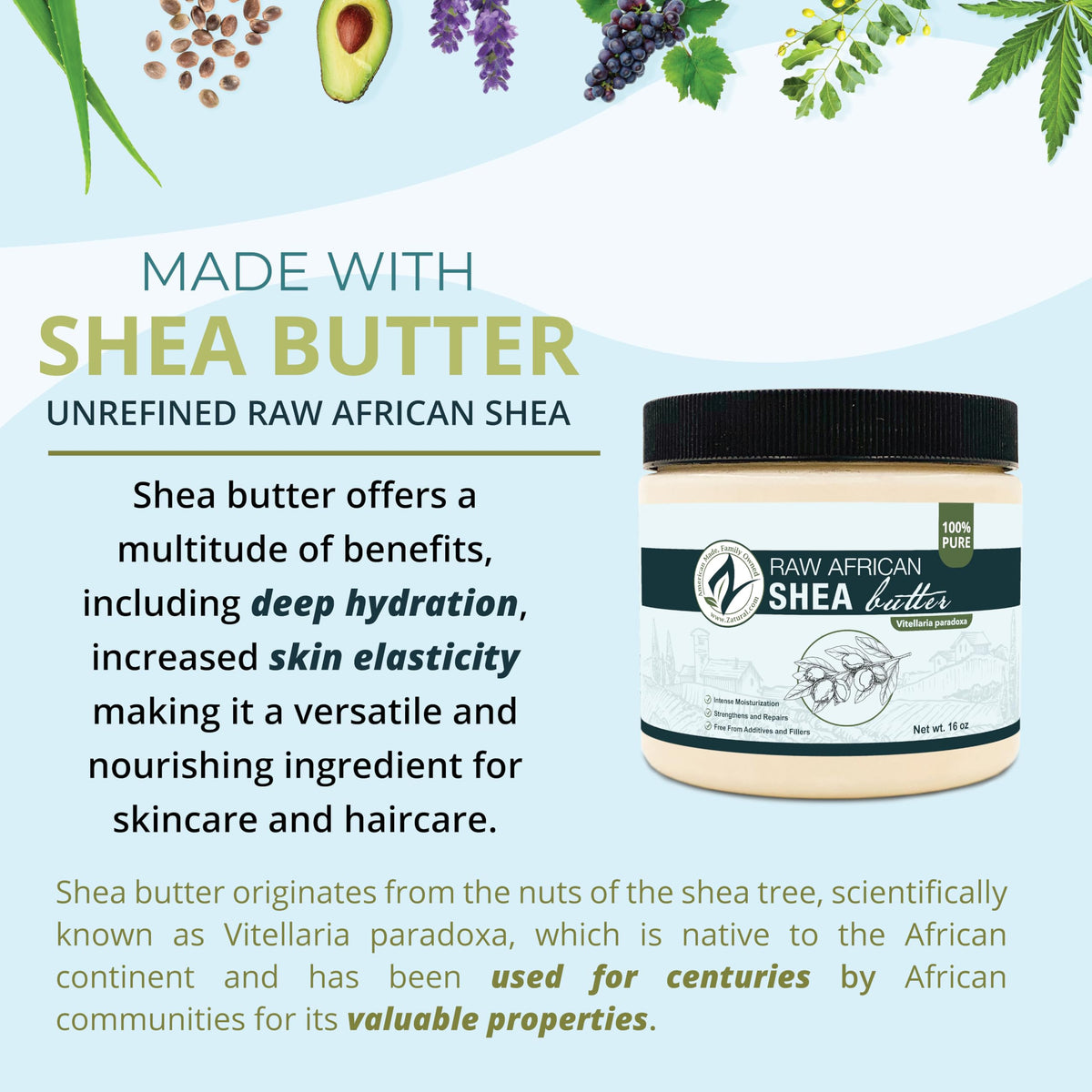 Scoop of Zatural Shea Butter for body care application.