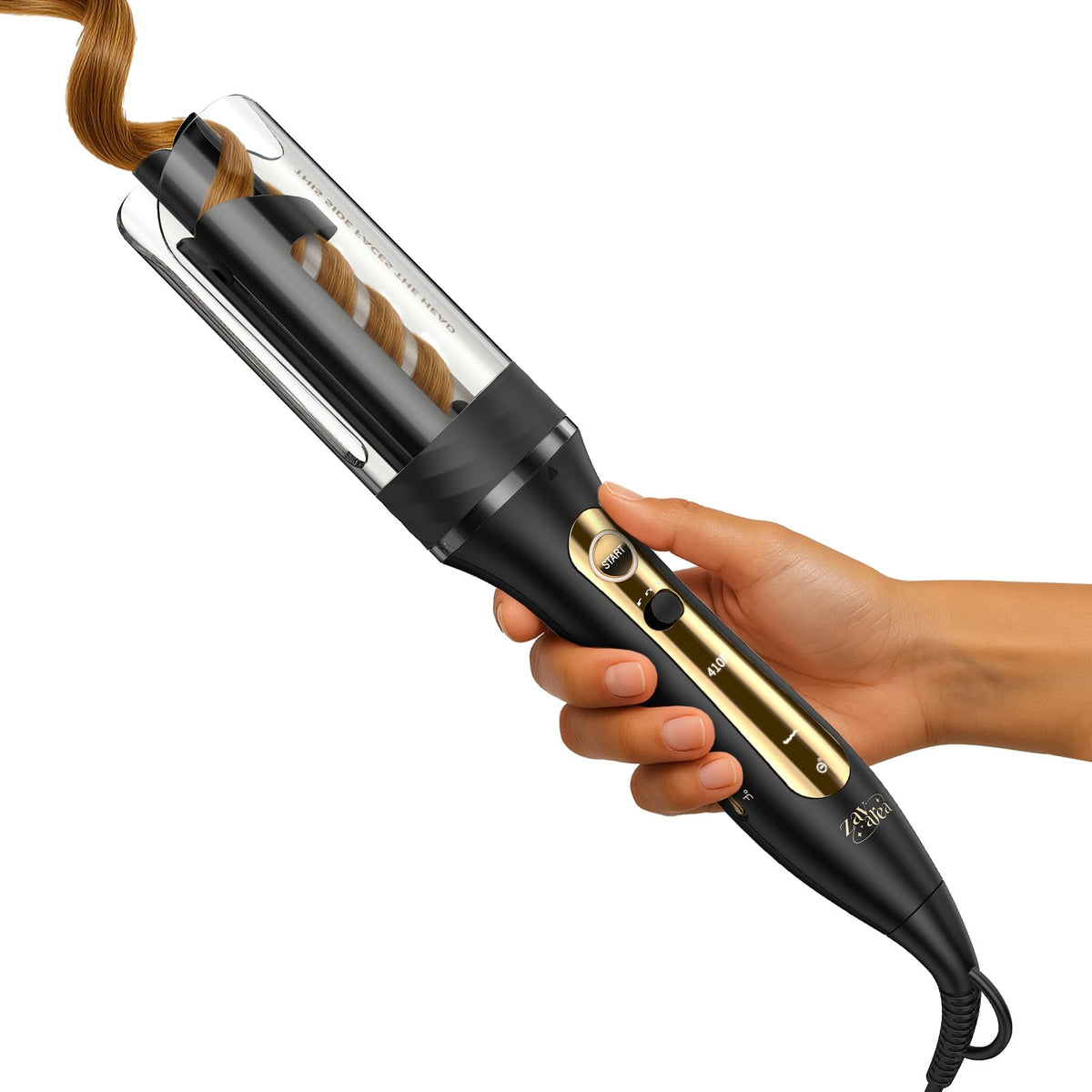 ZAVAREA automatic curling iron with 1-inch wand for fast salon curls.