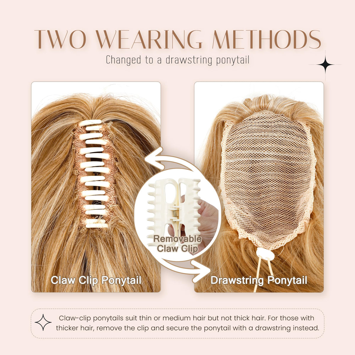 ZAVIDE Curly Clip Ponytail attached clip-on style for easy wear.