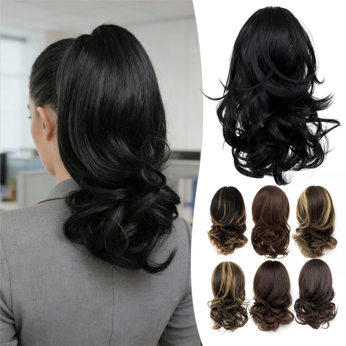 ZAVIDE Curly Clip Ponytail Extension in natural black for instant volume.