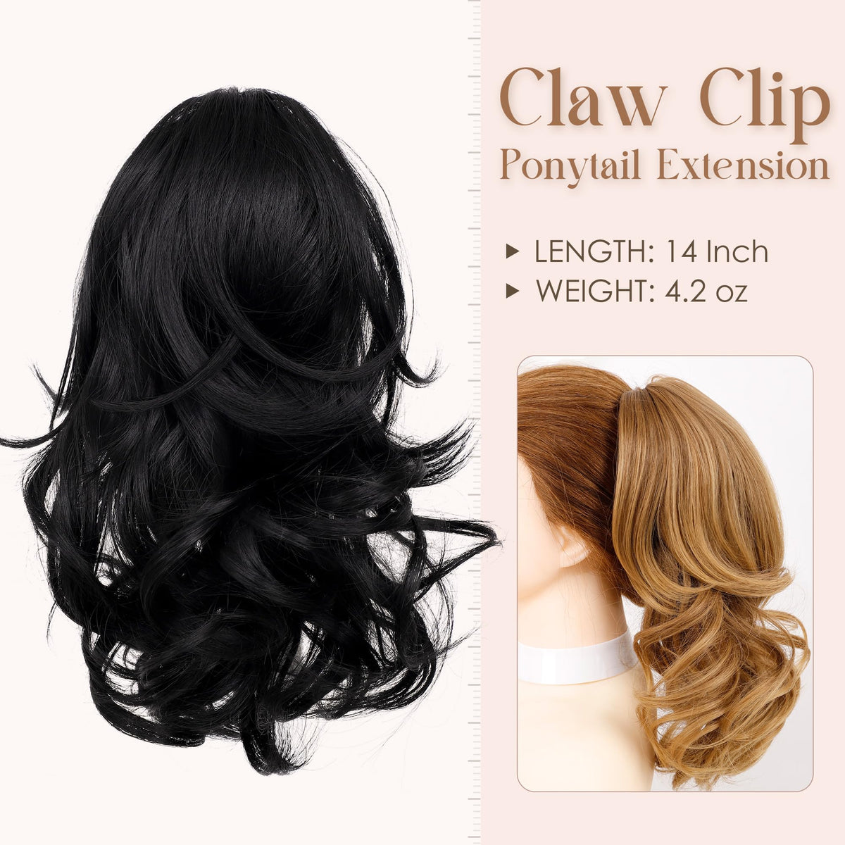 ZAVIDE ponytail extension with soft texture blending with hair.