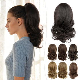 Zavide wavy claw clip ponytail extension showing instant volume and natural blend.
