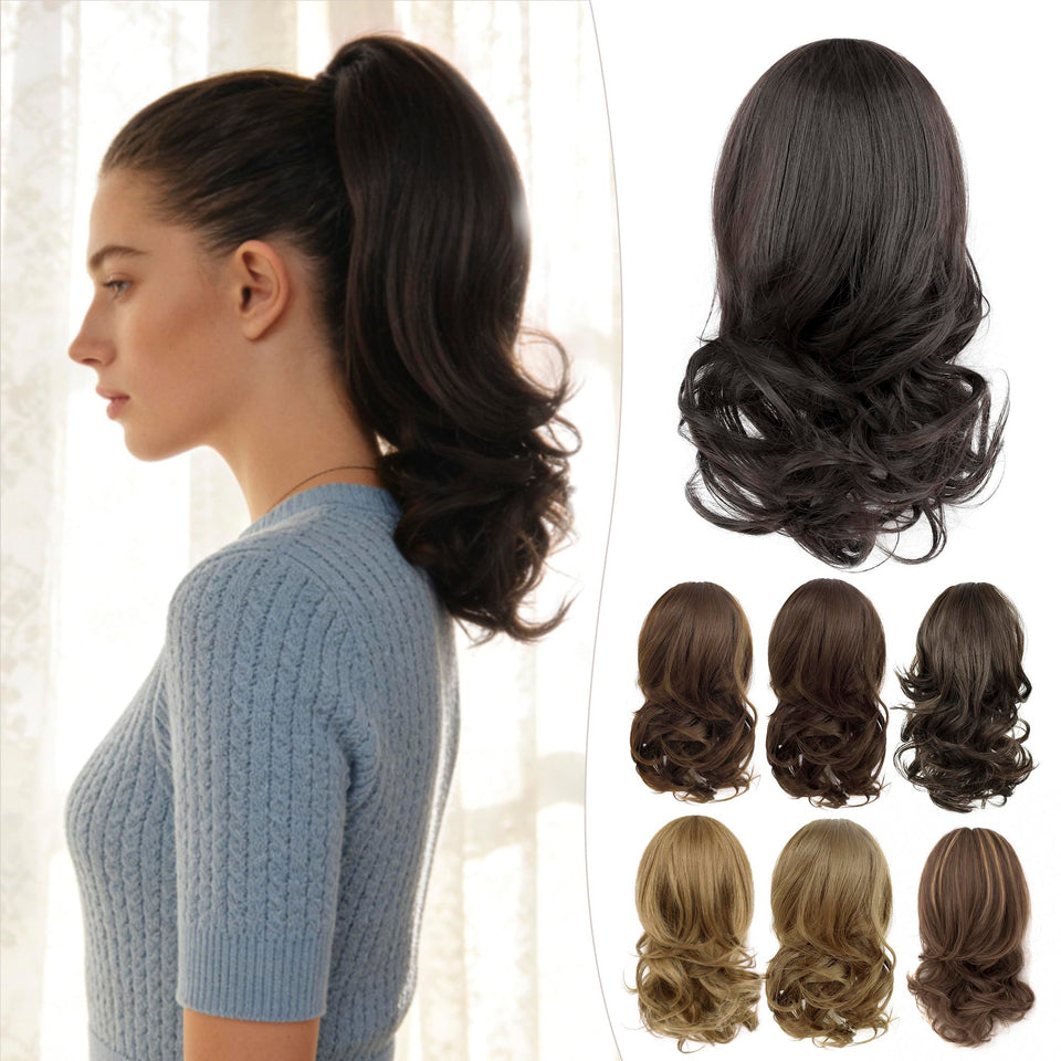Zavide wavy claw clip ponytail extension showing instant volume and natural blend.