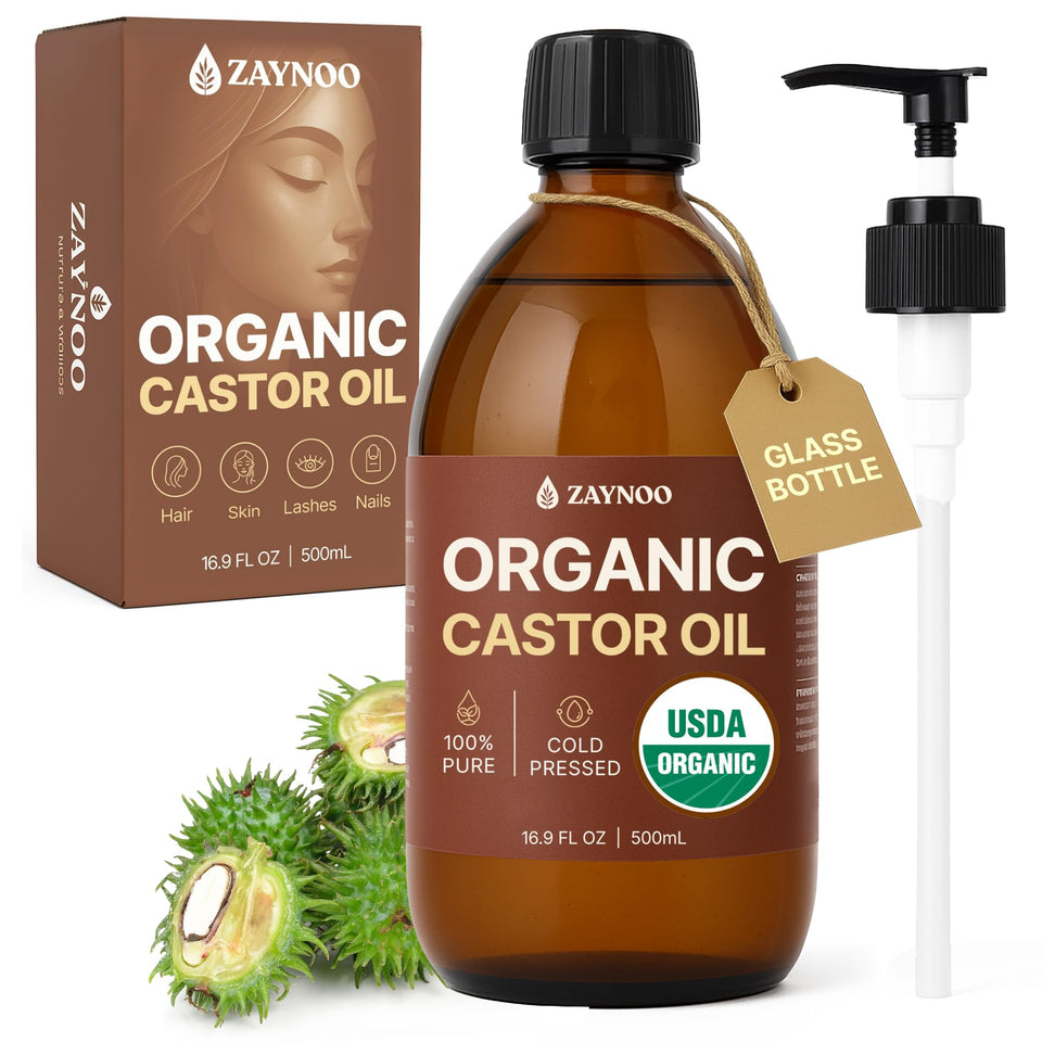 Zaynoo castor oil amber bottle for premium hair and skin care.