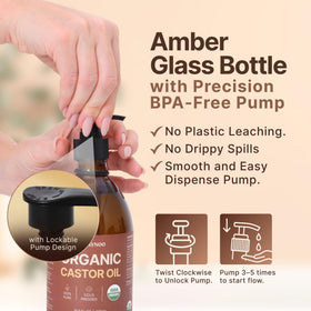 Zaynoo castor oil with BPA-free pump enables easy, mess-free care.
