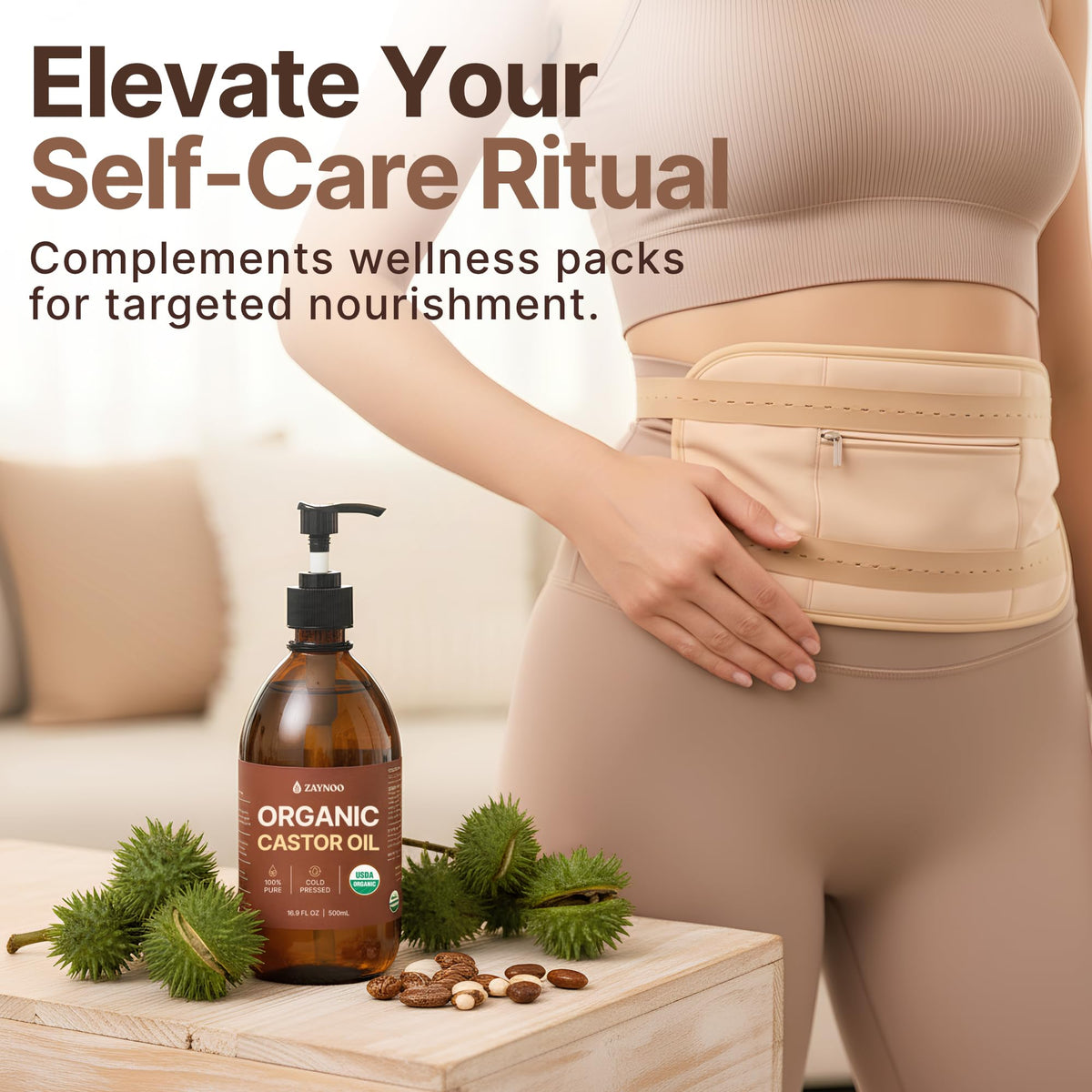 Zaynoo castor oil on skin or hair demonstrates versatile nourishment.