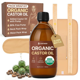 Zaynoo castor oil bottle for at‑home wellness rituals.