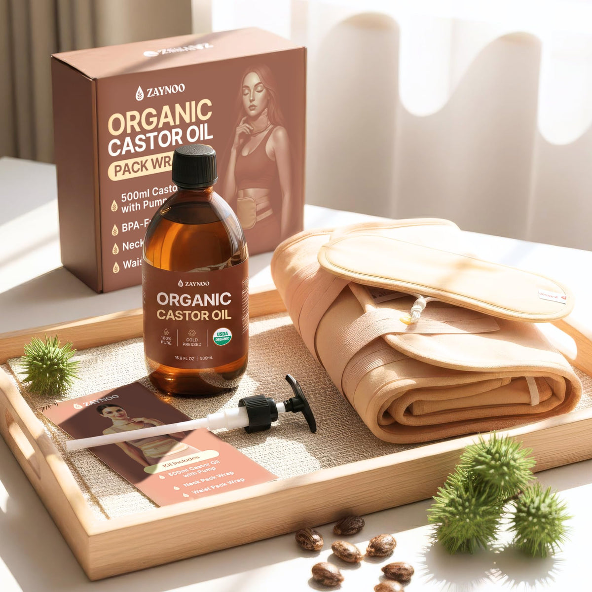 Zaynoo gift-ready castor oil pack kit, a thoughtful wellness gift.