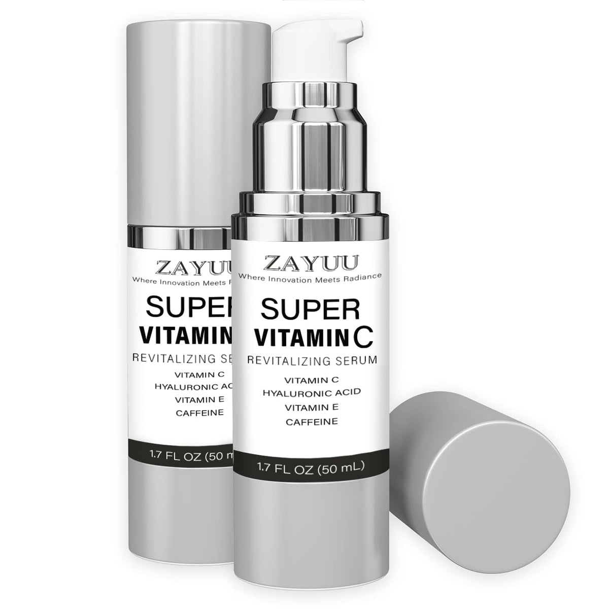 ZAYUU Super Vitamin C Serum 2-Pack bottle front showing compact design and glow-ready formula