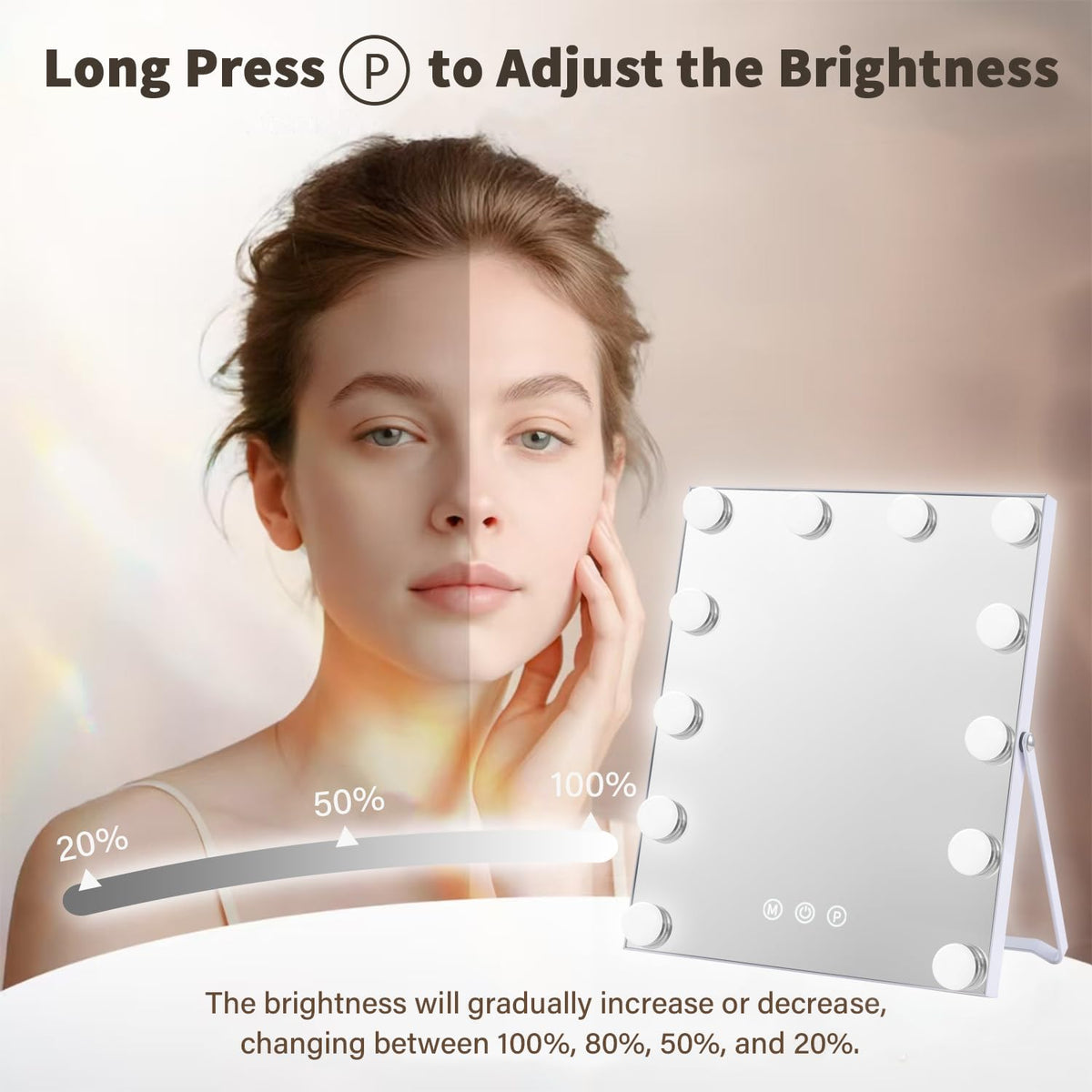 ZBOCAI makeup mirror dim brightness for soft evening routines.