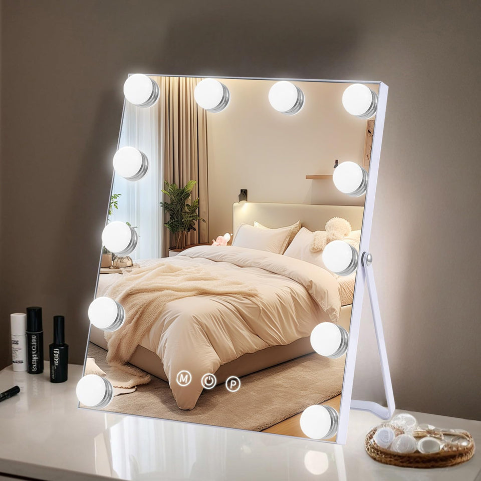ZBOCAI makeup mirror front view with lights for precise makeup application.