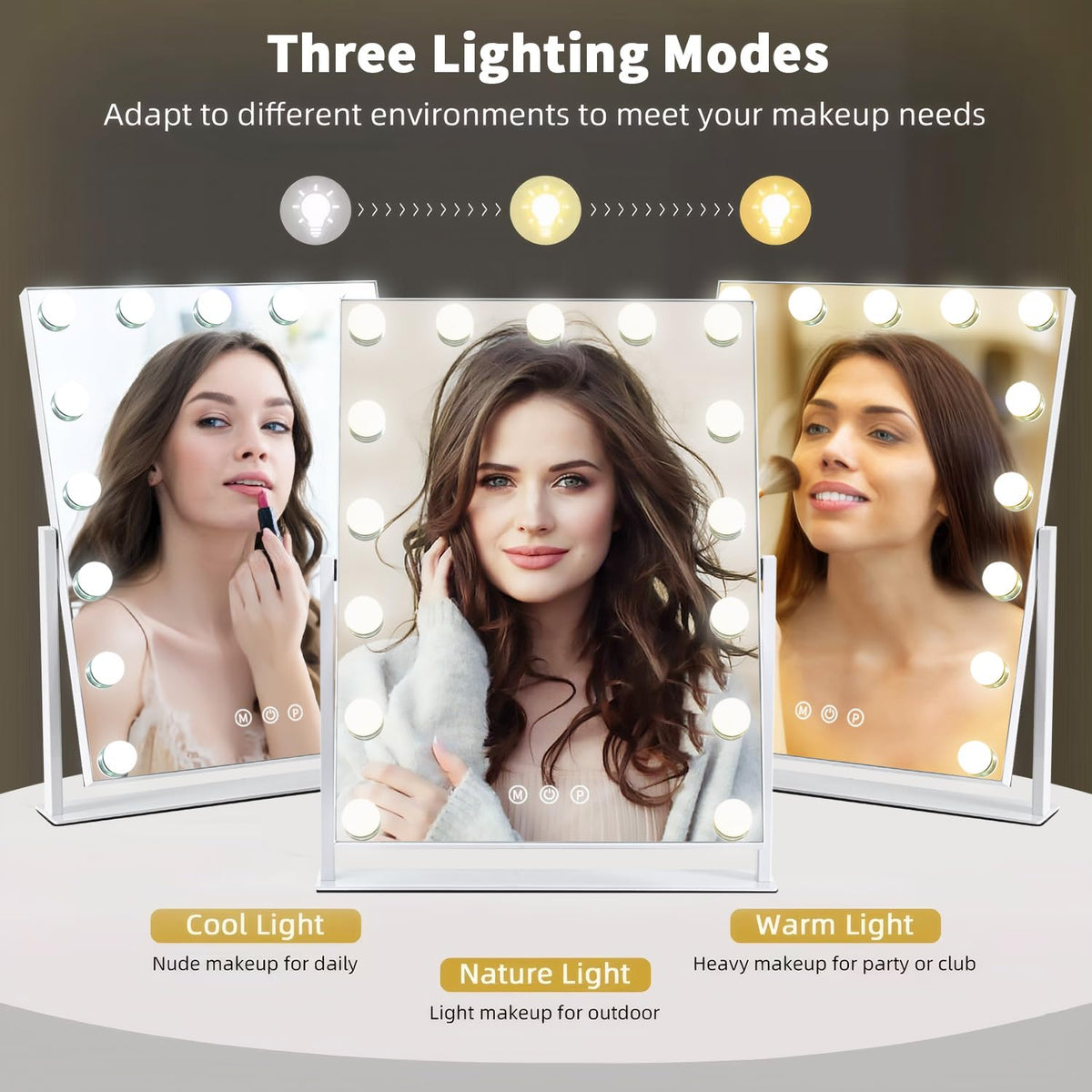 Close-up of brightness-adjustment on ZBOCAI vanity mirror for personalized lighting