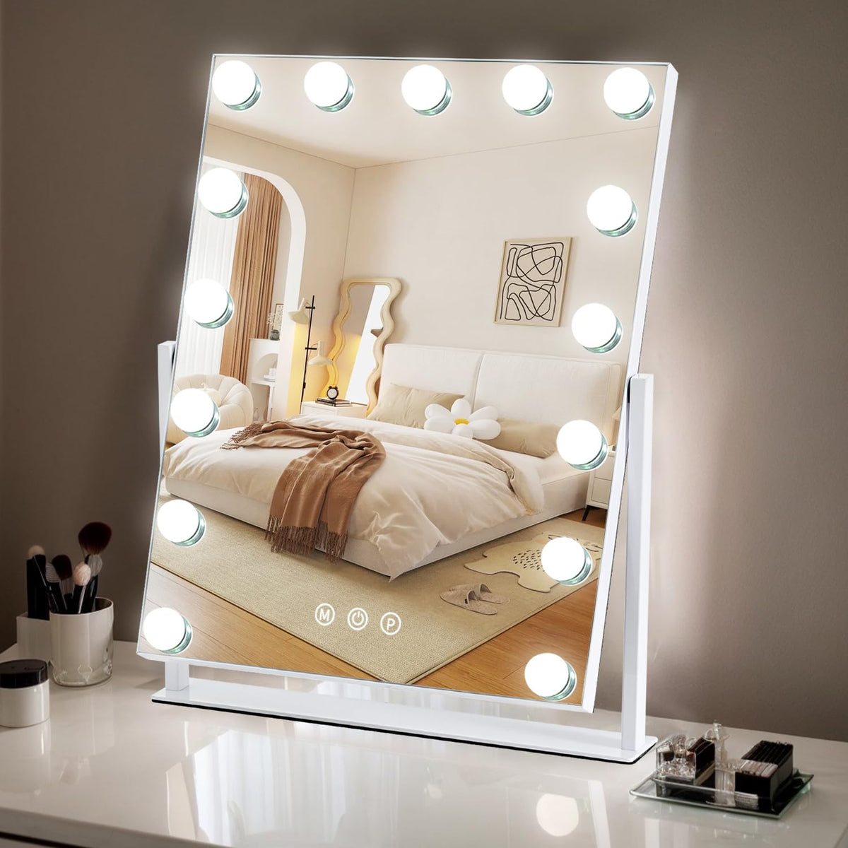 ZBOCAI vanity mirror front view with LED lights for precise makeup application