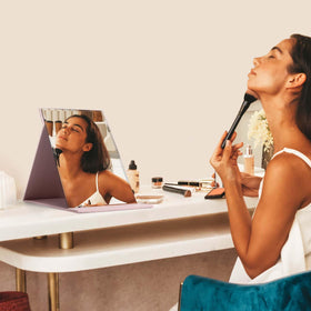 ZBEIVAN desk-backed mirror stably placed on a countertop