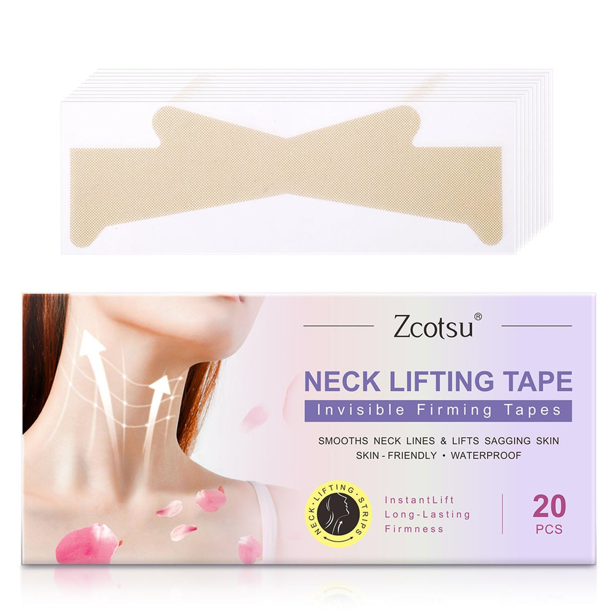 Zcotsu Invisible Neck Tape pack and compact case for on-the-go lifting.