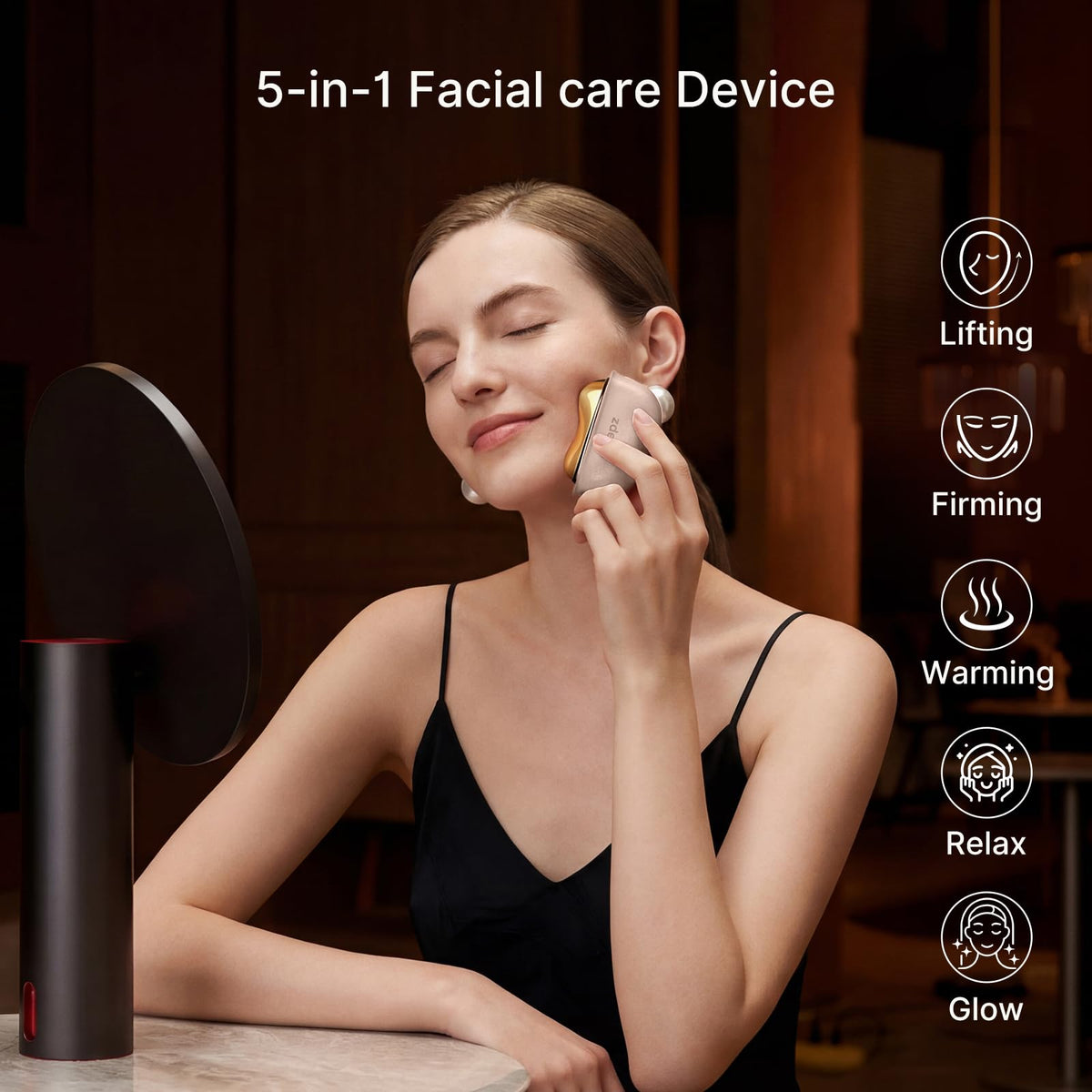ZDEER heated gua sha tool gliding for a soothing facial massage.