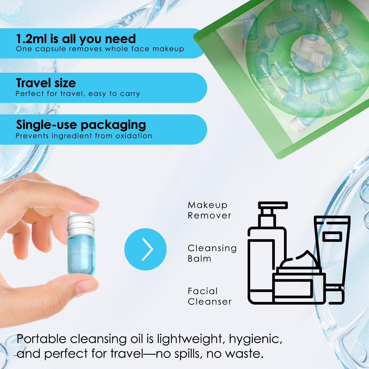 Zdiwond dispensing action demonstrates single-use cleansing efficiency.