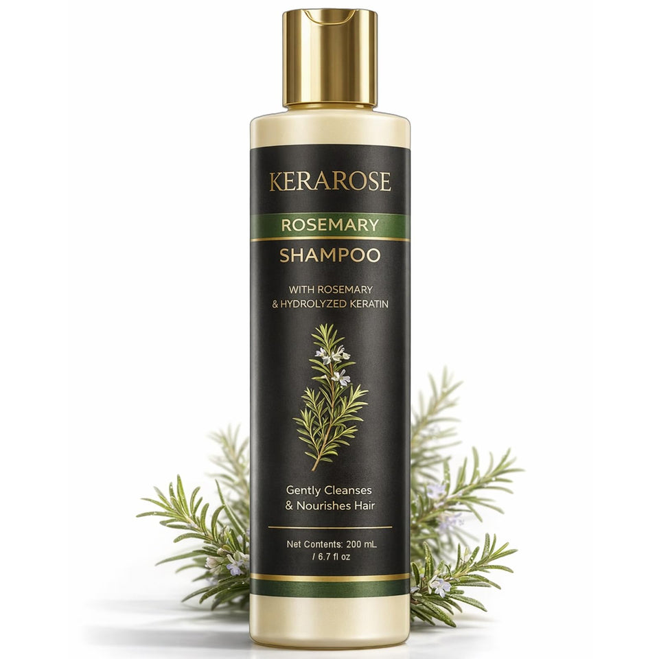 Zdiwond Kerarose Rosemary Shampoo bottle showing scalp care benefits.