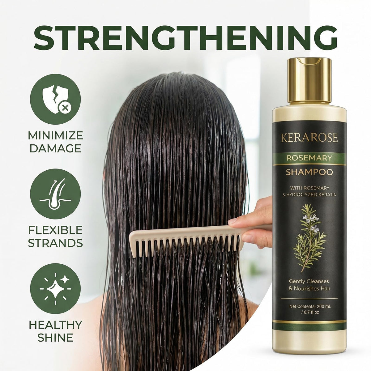 Creamy foam from Kerarose Rosemary Shampoo for gentle cleansing.