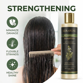 Creamy foam from Kerarose Rosemary Shampoo for gentle cleansing.