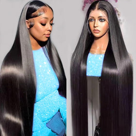 ZDLAQ 32-inch straight human hair wig styled for dramatic length and natural movement.