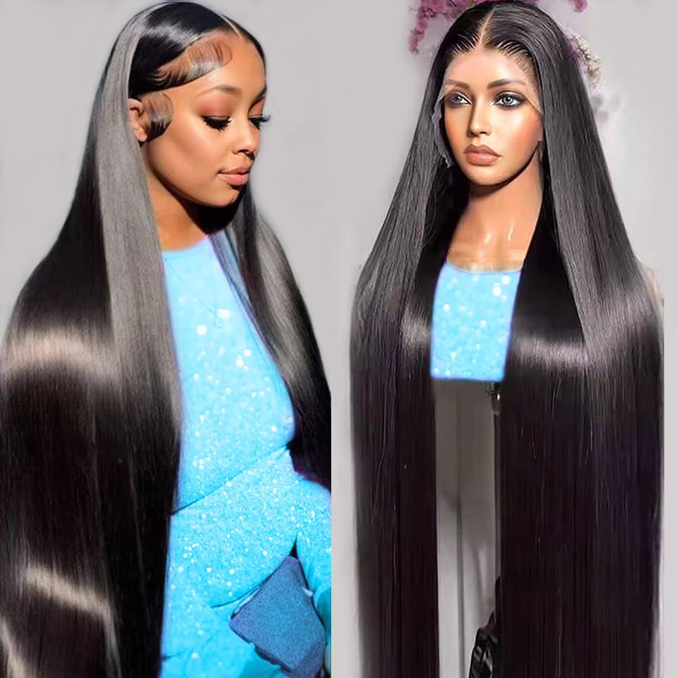 ZDLAQ 32-inch straight human hair wig styled for dramatic length and natural movement.