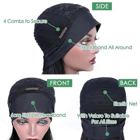 Zealady headband wig close-up demonstrates unprocessed Brazilian texture and shine