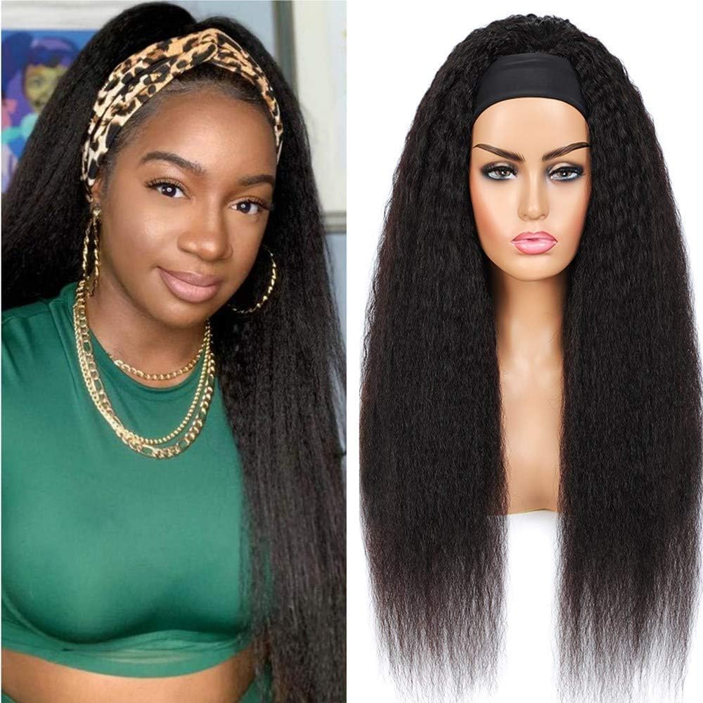 Zealady headband wig front view shows natural kinky-straight texture for easy wear