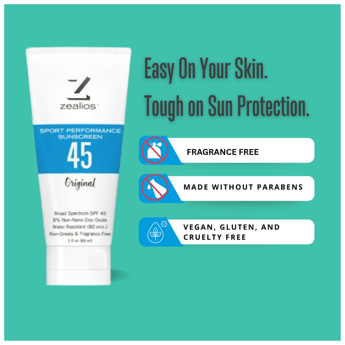 Zealios SPF45 on forearm shows dry, non-greasy feel during workouts.