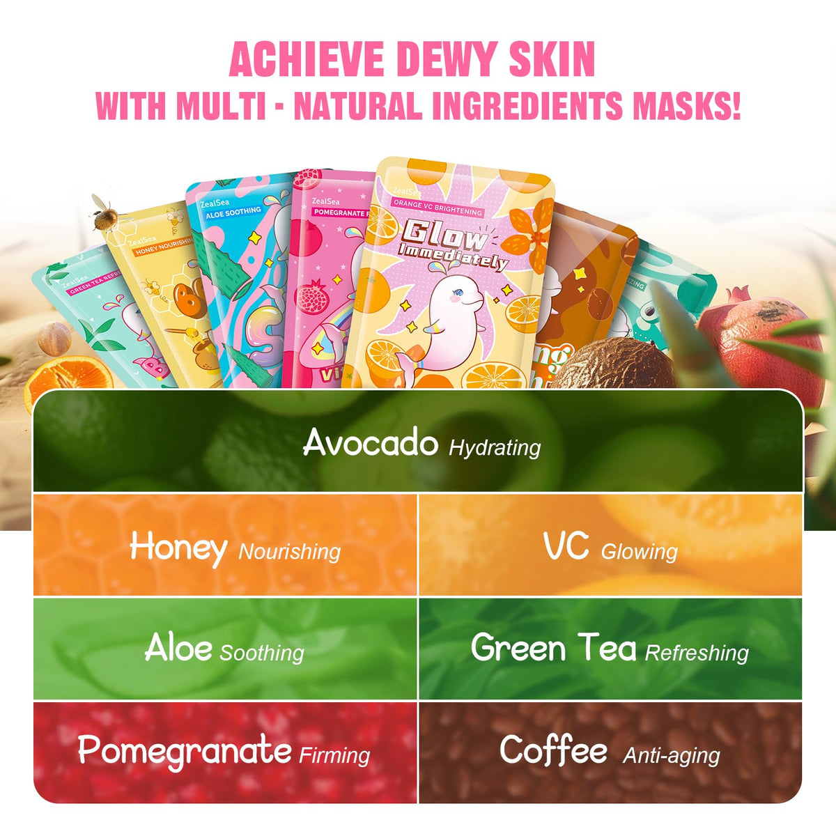 ZealSea Pomegranate mask offers antioxidant-rich radiance.