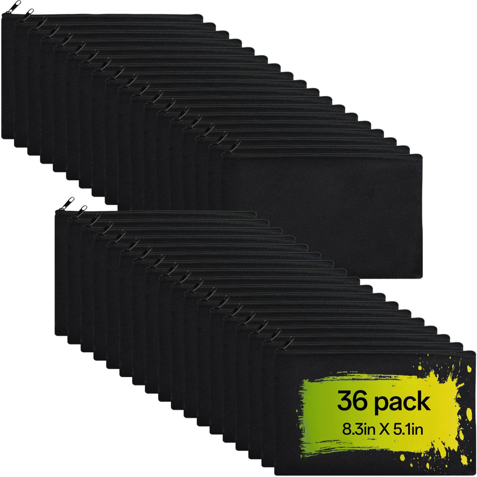 ZeeDix 36-pack black canvas pouch with zipper, ideal for travel and DIY use