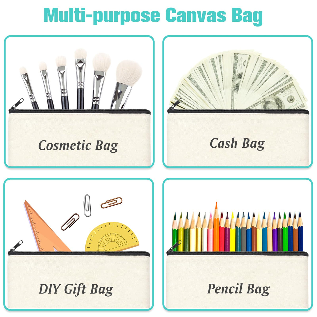 ZeeDix beige canvas pouch DIY surface ready for personalization.
