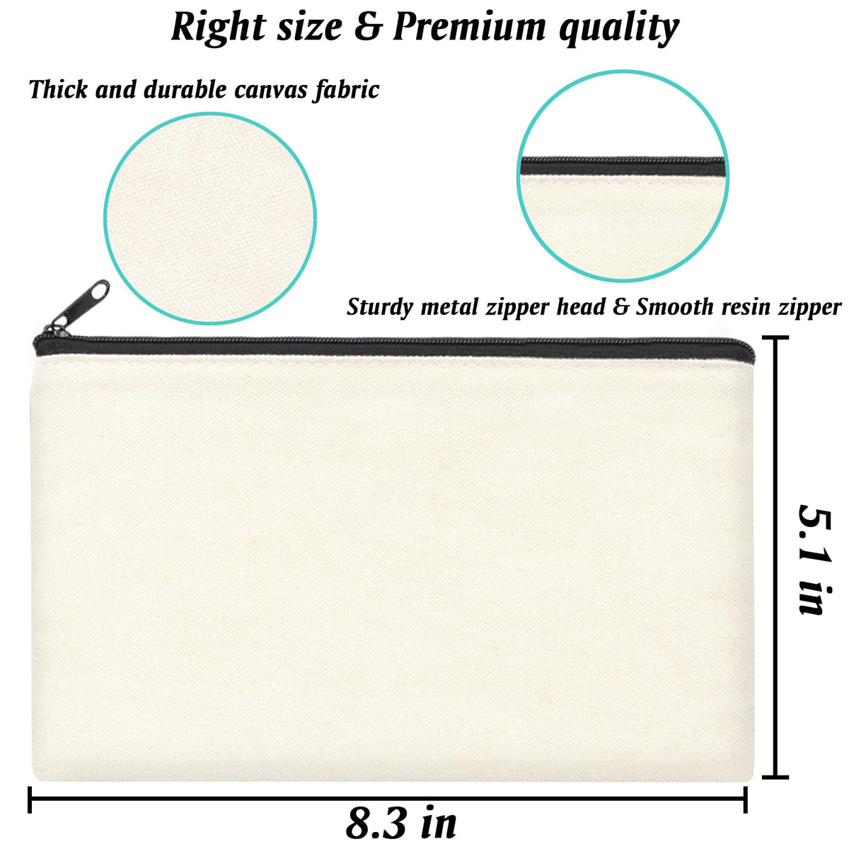 ZeeDix beige canvas pouch zipper detail highlights durability and smooth opening.