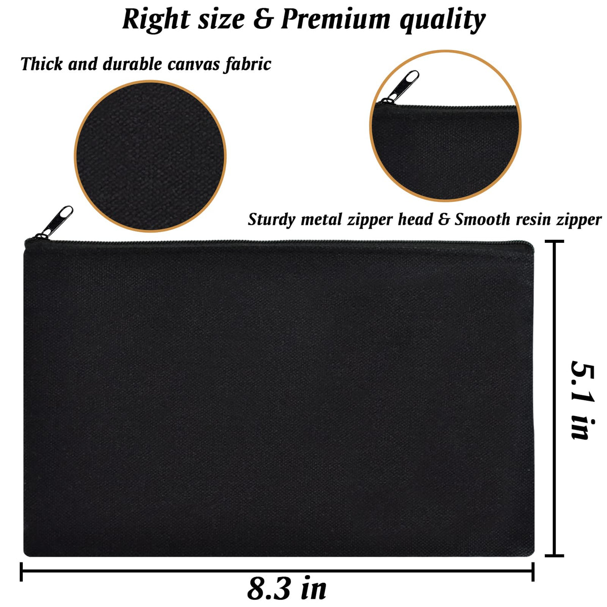 ZeeDix canvas pouch with resin zipper for smooth opening and durable use.