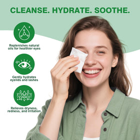 Zeefpod Tea Tree Eye Wipes in use for quick eye refreshment while traveling
