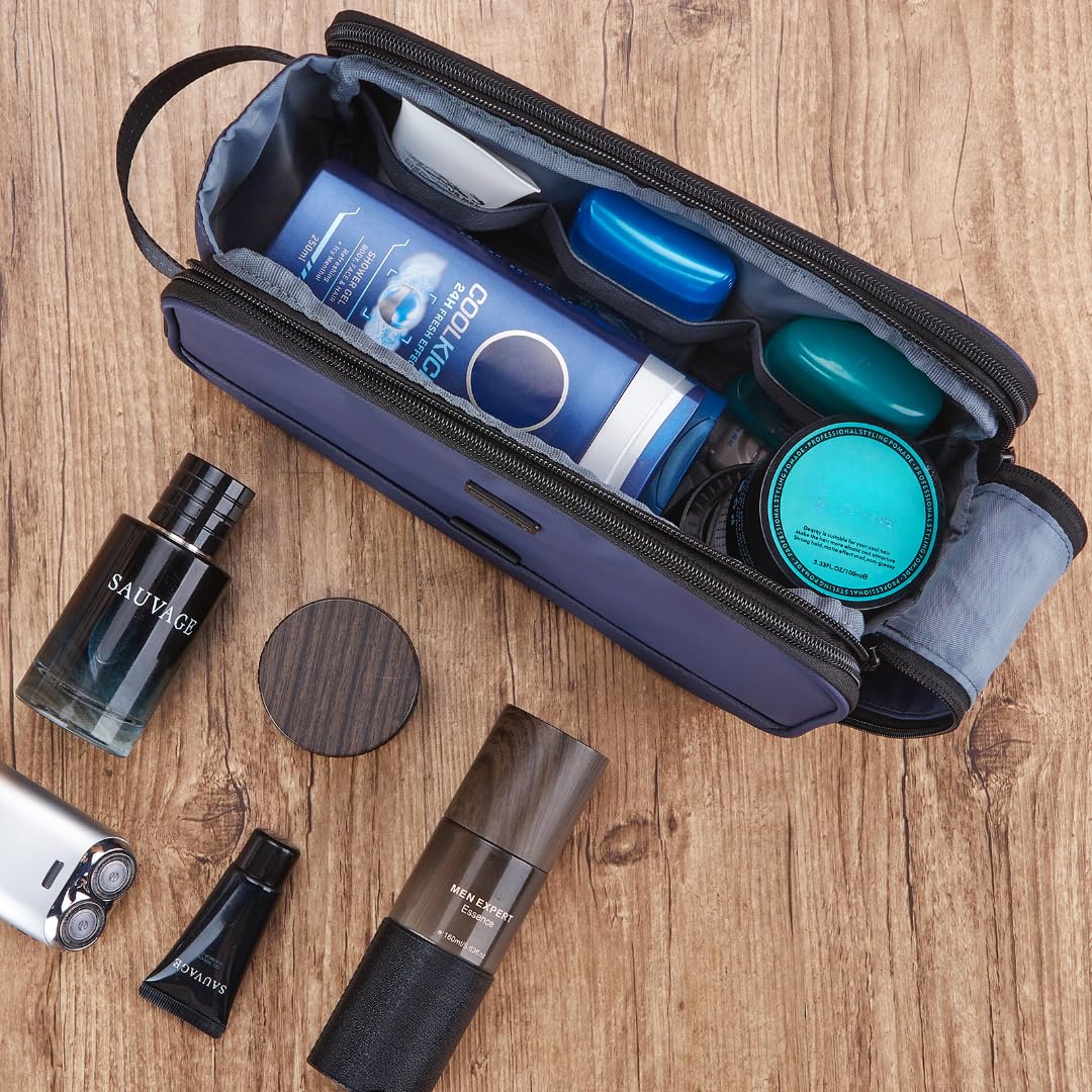 ZEEMO toiletry bag fits backpack or suitcase with multiple pockets.