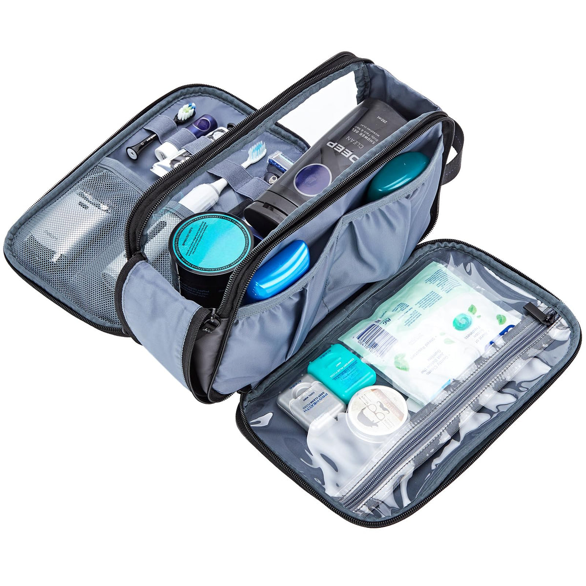 ZEEMO travel toiletry bag inside pockets help sort toothbrushes and razors